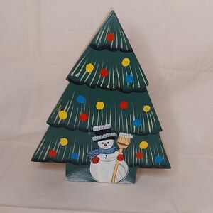 Festive Green Christmas Tree with Snowman Decor